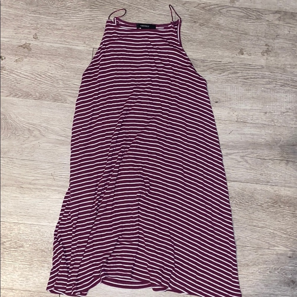 Maroon and White Striped Dress